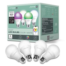 Merkury Innovations Smart LED Light Bulbs, 9W 60W Equivalent, RGBW Dimmable A19,