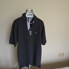 Tommy Hilfiger Men's Black Polo Shirt Size L 100 Cotton Logo Accent