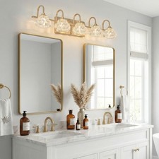 29'' Vanity Light 5 Lights with Crystal Shade Gold Bathroom Mirror Wall Fixture