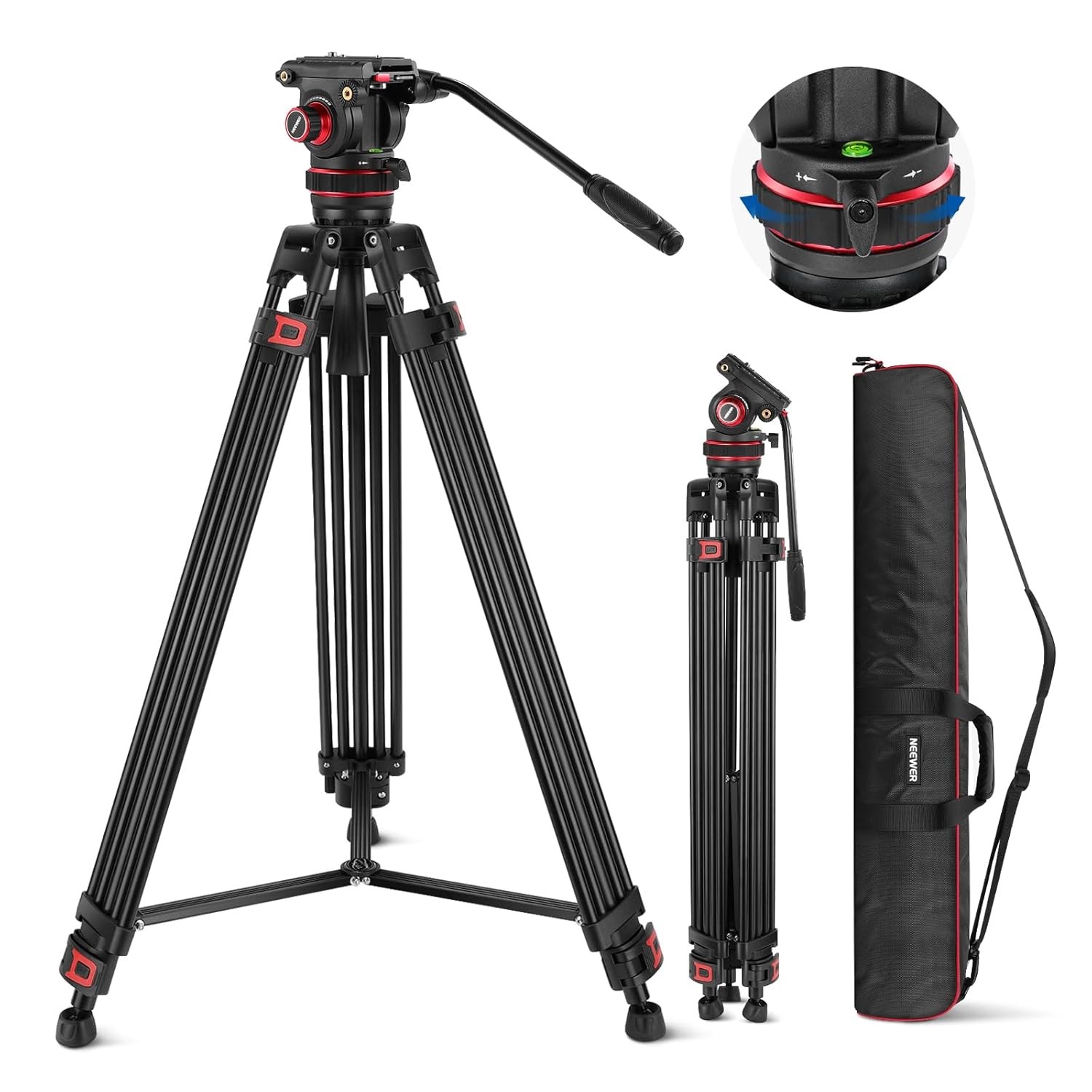 74" Video Tripod with Adjustable Damping Fluid Head with DJI
