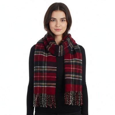 Womens Plaid Fringe Scarf Red Black Tartan Plaid Long Preppy Cozy Soft Warm 90s
