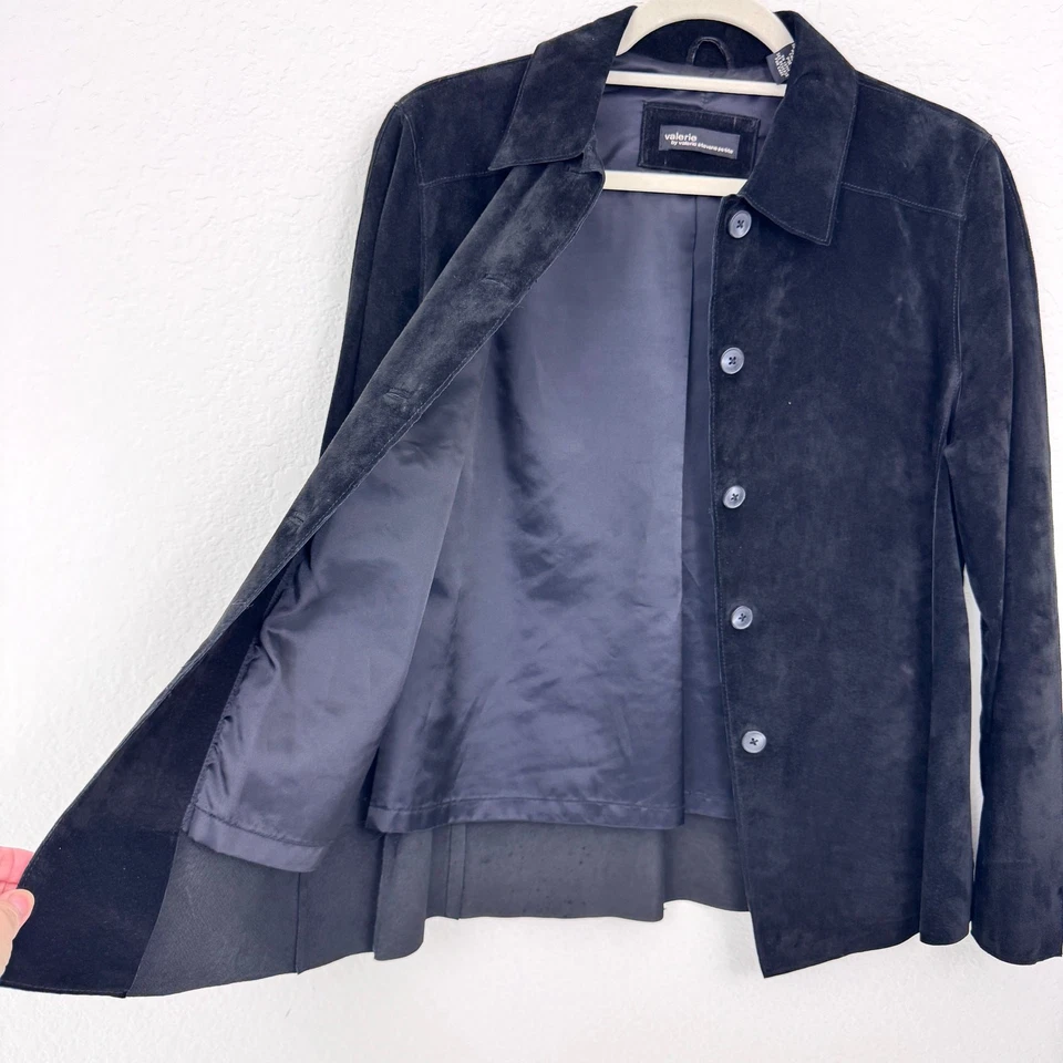 Valerie Stevens Womens Suede Leather Jacket Size M Petite Boho Western Black - Image 3 of 4