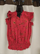 Y2k Maison d' Amelie Paris Size M Fushia Pink Flutter Short sleeve V Neck Blouse