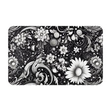 Black White Flower Sketch Bath Mat Non-Slip Soft Flannel Bathroom Rugs Washab