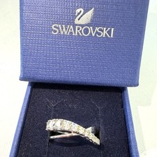 SWAROVSKI Moving Elements Ring Blue Crystal Silver Rhodium Plated Size 52 UK L