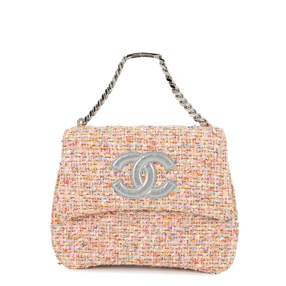 Chanel — CHANEL CC Logo Chain Handbag Tweed Pink