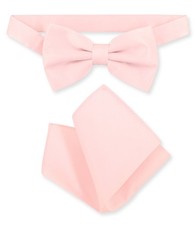 Vesuvio Napoli BowTie Solid Pink Color Mens Bow Tie and Handkerchief