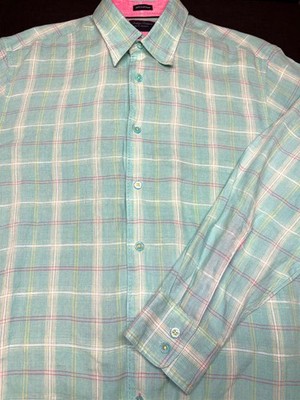 Tommy Bahama Mens Indigo Palms Button Front Long Sleeve Line Plaid Shirt M
