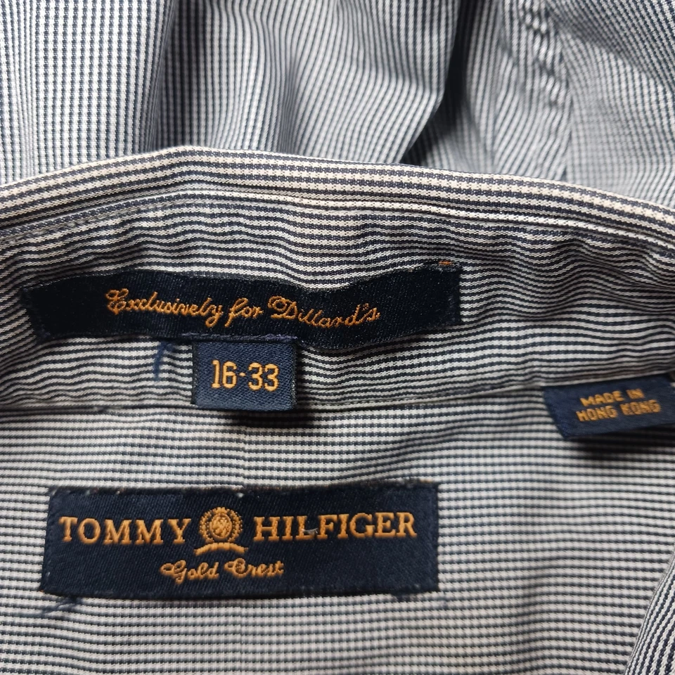 Camisa de vestir Y2K Tommy Hilfiger con escudo dorado plateado pata de gallo para hombre talla XL 16-33 Foto 4 de 4