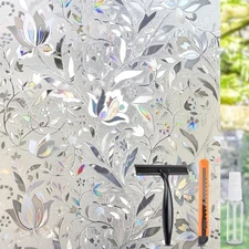  Window Privacy Film, 3D Stained Glass Static 17.3 Inch x 6.5 Feet Foliage