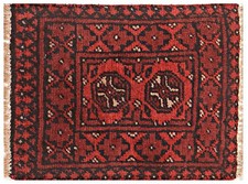 Tappeto afgano Aqcha Poshti 40x60 annodato a mano rosso geometrico orientale pelo corto z