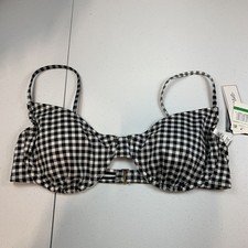 Salt  Cove Junior's Swim Bikini Top L Black White Gingham Plaid Underwire