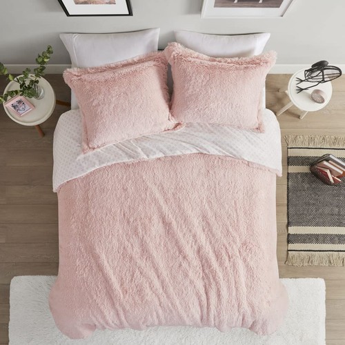 Shaggy Faux Fur Cozy Reversible Comforter Set Petal Print Reverse, Modern All... - Picture 9 of 9