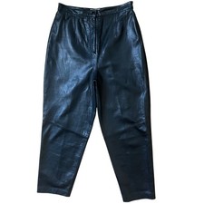 Vintage 90s Lord  Taylor Lamb Nappa Leather Black Tapered Leg Pants