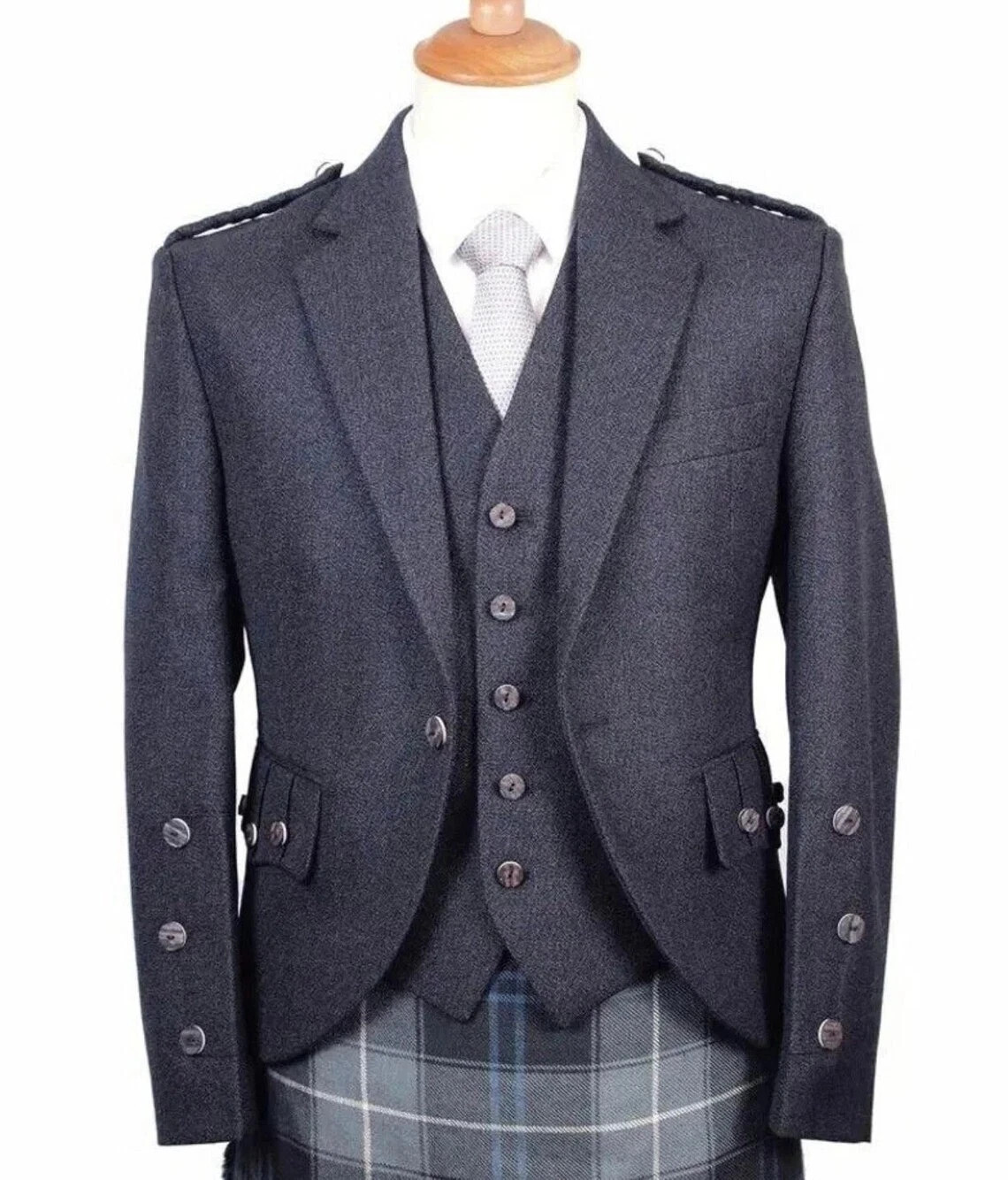 Men’s Scottish Charcoal Grey Argyle Kilt Jacket Highland Wedding Kilt Jacket