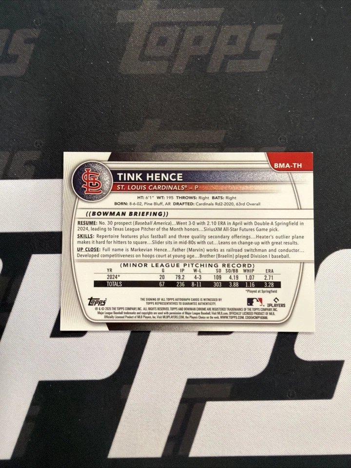 2025 Bowman Chrome Baseball Tink Hence Orange Mojo Mega Box Auto /25 - Image 2 of 4