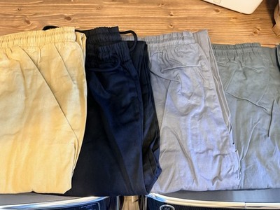 4 pairs Men s Black Cotton Cargo Pants Drawstring Elastic Waist Pockets XXL