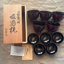 Vintage Japanese lacquerware Wooden Bowl Owan (Soup Bowls) 5 Pairs