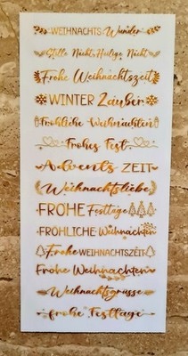 Rub on Transfer Sticker Set 1 Sheet Christmas Fonts Motifs Gold 11 x 24cm