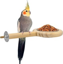 Bird Perch Bird Feeding Cup Parrot Wood Perch Stand Toy Bird Cage Accessory for