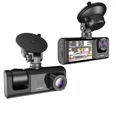 3 Lens Full HD 1080P Dashcam 3 Ch Vehicle DVR Dash Cam w/LCD Screen Black Box