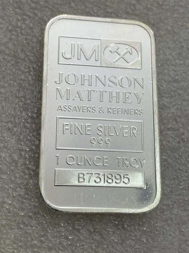 Vintage Johnson Matthey 1 Troy Oz .999 Fine Silver Bar- Serial# B731895