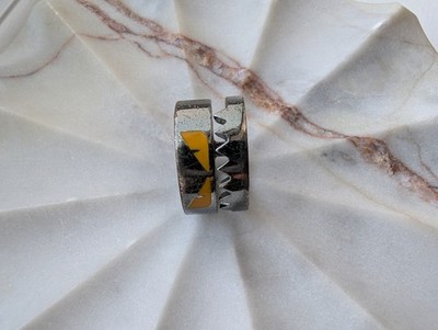 Fendi Bag Bugs Monster Eye Ring Silver-Tone Yellow Eyes Sz US 9.75