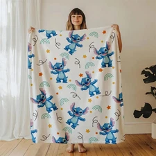 Disney Stitch Alien Cute Emotes Fleece Blanket