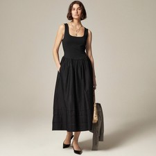 NWT!! J. CREW Black Drop-Waist Mixy Dress Tank Midi Dropwaist Solid Medium