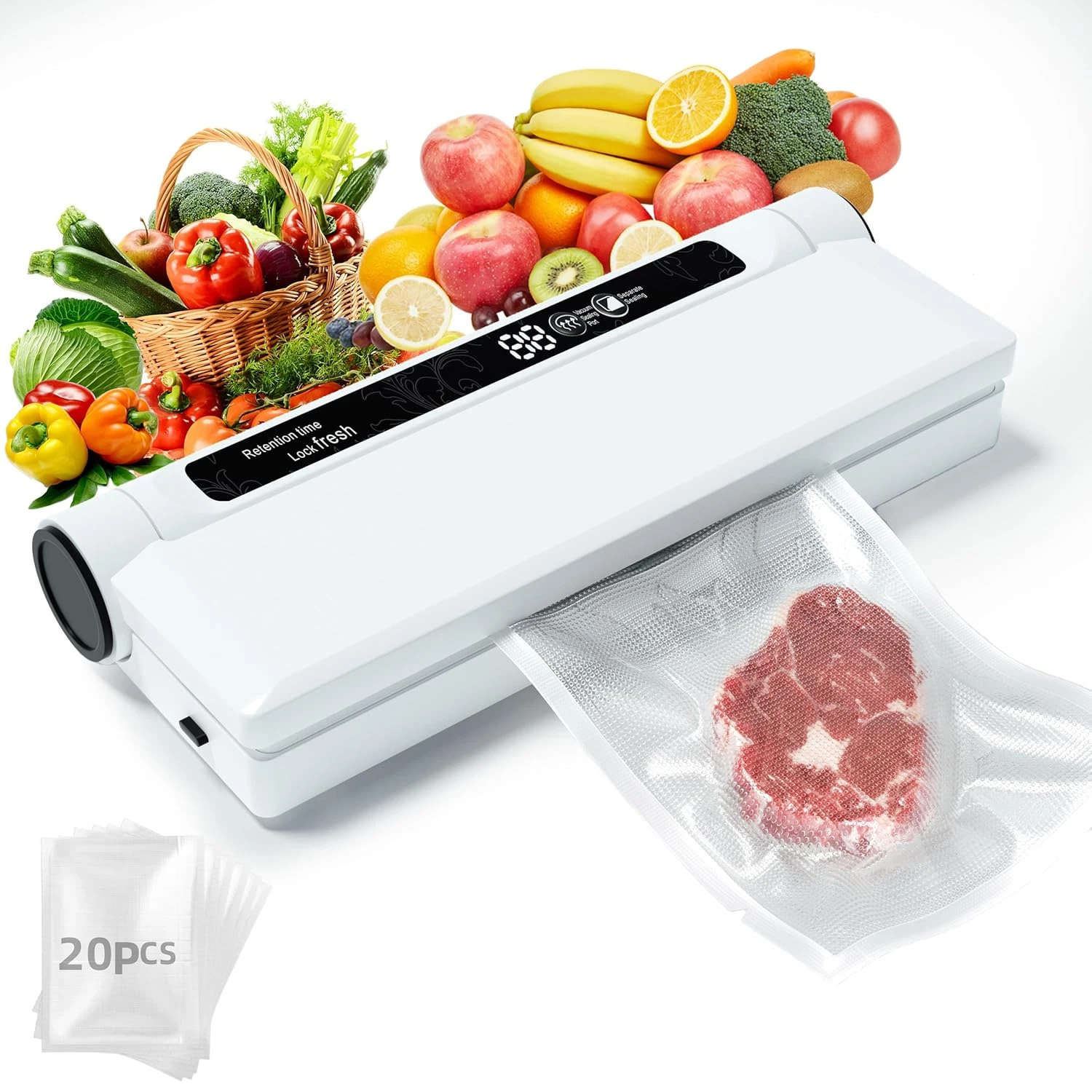 Food Storage Vacuum Sealer Machine, 75KPA Strong Suction, Dry/Wet Modes, 20 Vacu