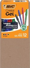 BIC Cristal Gel Pens Medium 1 Count Pack of 12 , black, blue, red, and green