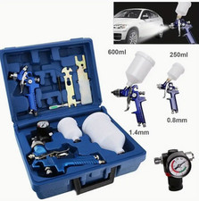 2 x HVLP Spray Gun Kit Air Gravity Feed Vehicle Car Paints 1.4MM 0.8MM Nozzle