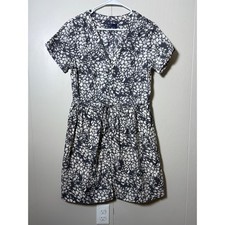 Gap Gray White Abstract Print Cotton Drawstring Dress 8 Grunge Casual Summer