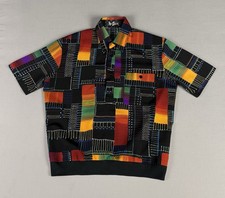 80s VINTAGE Alan Stuart Abstract Multicolor Shirt Size Medium Polo Complicated