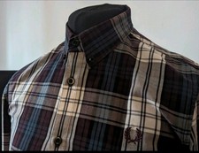 Camicia uomo Fred Perry manica lunga tartan taglia media ottime condizioni 