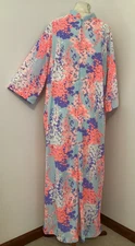 VTG 60s 70s KOMAR MOD FLORAL NYLON MAXI LONG LENGTH HOUSE COAT ROBE LARGE MCM