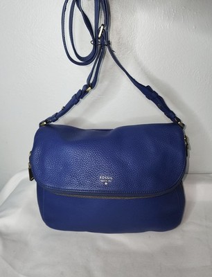 Fossil Issue No 1954 Women's Royal Blue Pebbled Leather Maya Flap Shoulder Bag