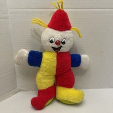 Vintage Color Block Clown Plush Stuffed Animal Carnival Style 12 Inch Doll
