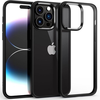 Shockproof Clear Case for iPhone 14 Pro Max, Hard Clear Back, Black, 10FT Drop P