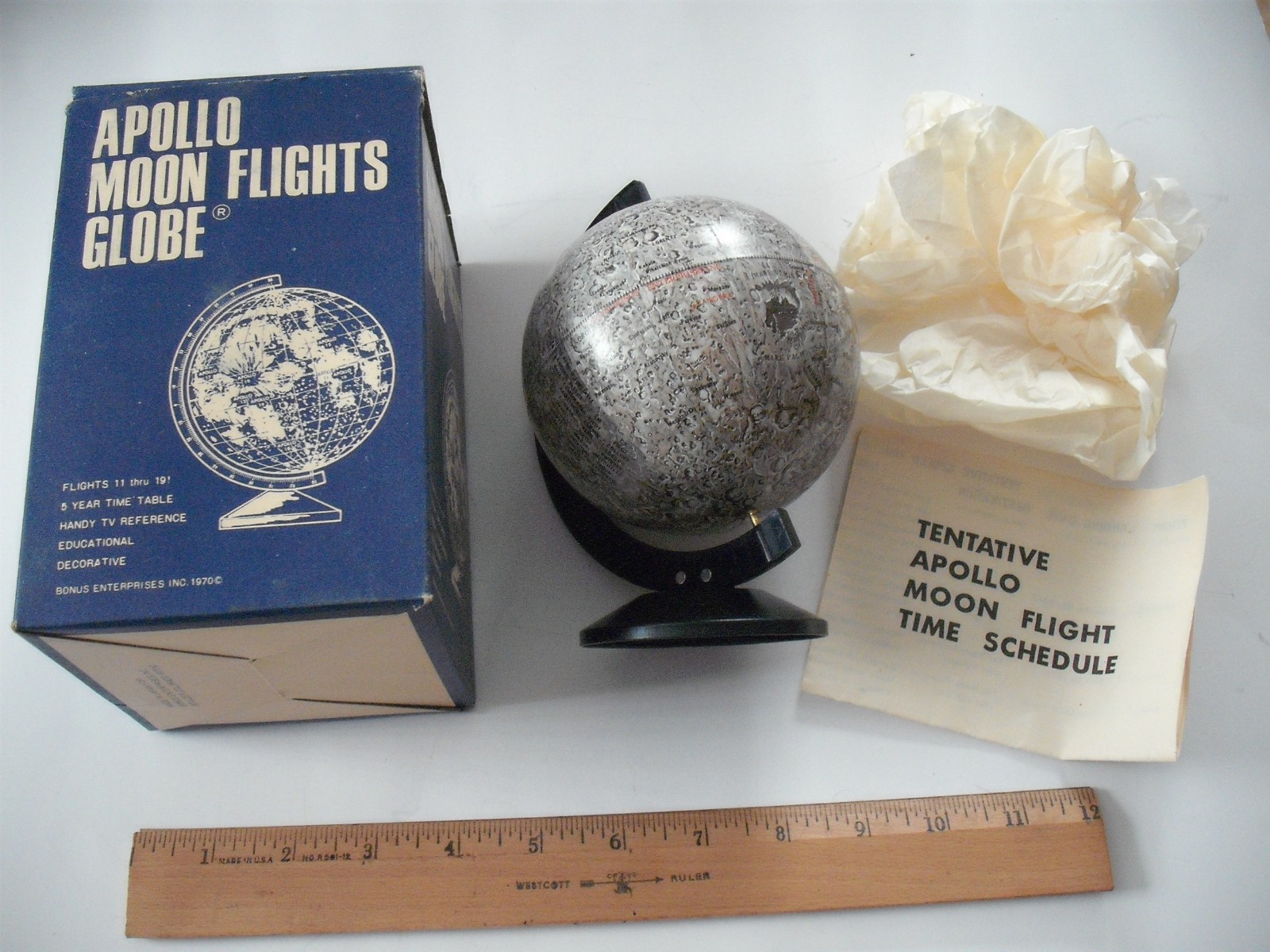 Rare 1970 Apollo Moon Flights Globe, Old Store Stock, Mint In Box