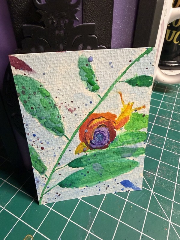ACEO Watercolor snail Fantasy Painting on Paper, Small, Unframed, signed dated