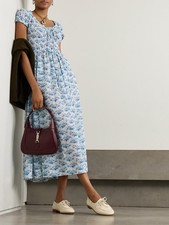 Doen Women's Ashlynn Bleu Rosier Floral Print Smocked Cotton Maxi Gown Dress XXL