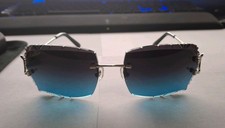 RARE Cartier Big C Sunglasses Gradient Black Blue Lenses Silver Frame/Case