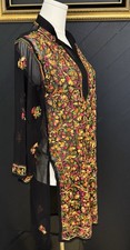 Flame Flamingo Black Floral Embroidered Polyester Kurta for Women