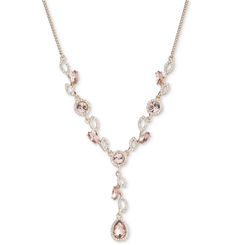 Givenchy Pave & Rosa Kristall vergoldet Lariat Halskette, 16" + 3" Verlängerung NEU