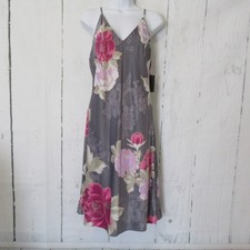 New Natori Nightgown M Gray Floral Asian Tropical Slip Dress