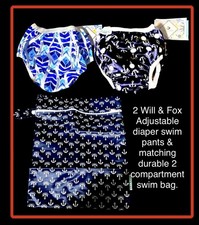 Will Fox Reusable Baby Toddler Swim Diaper Pants SET of 2 With Swim Bag 0-36m
