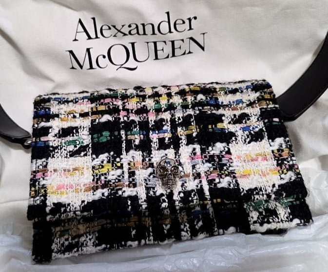 Alexander McQueen Tweed Small Skull bag Shoulder Multicolor Black White Leather