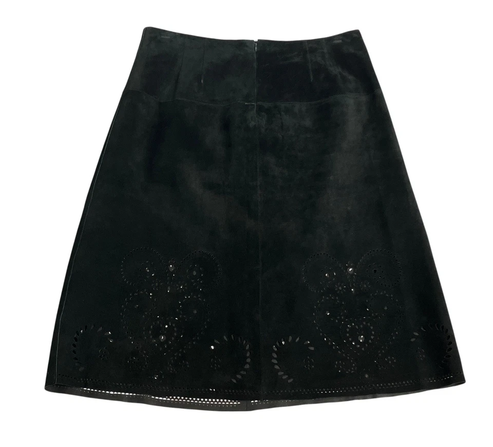 Falda Siena Studio Para Mujer 8 Cuero Negro Gamuza Midi Recorte Western Biker Boho Foto 3 de 4