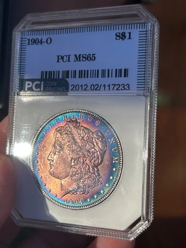 1904 O MS65 Morgan Silver Dollar Green Holder PCI Purple Blue Toner